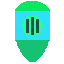 a low resolution kite shield, at the top is a light green stripe, then there is a light blue stripe. In the middle is another
       light green circle with 3 grey bars. The middle bar is slightly taller than the outer two. At the bottom of a shiled is a dark green stripe.